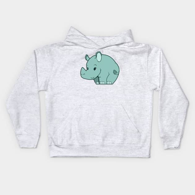 Rhino (green) Kids Hoodie by taShepard